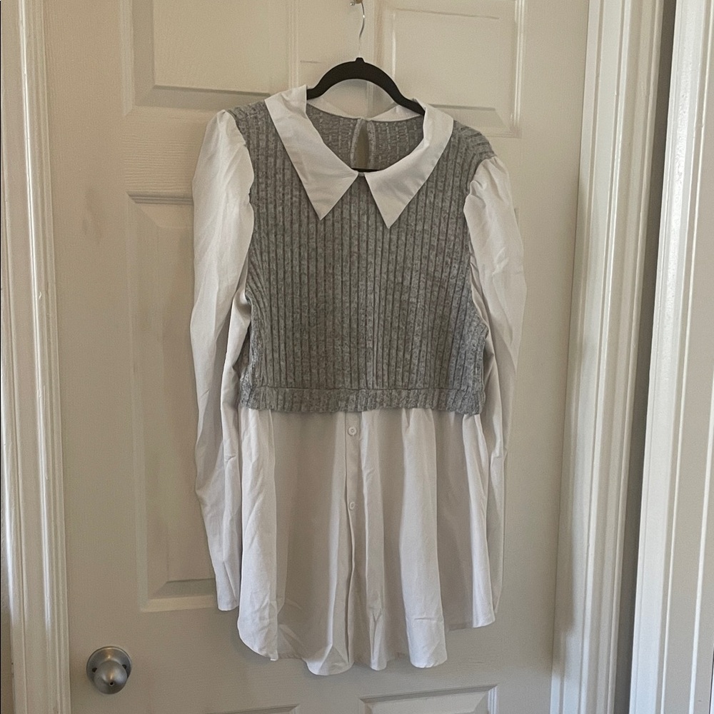 Gray and White Layered Sweater Shirt